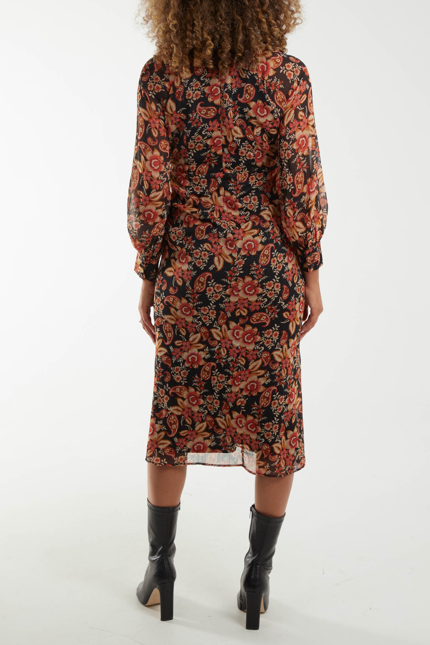 Floral Raglan Keyhole Midi Dress