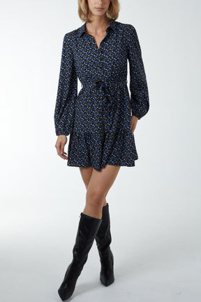 Ditsy Floral Mini Shirt Dress