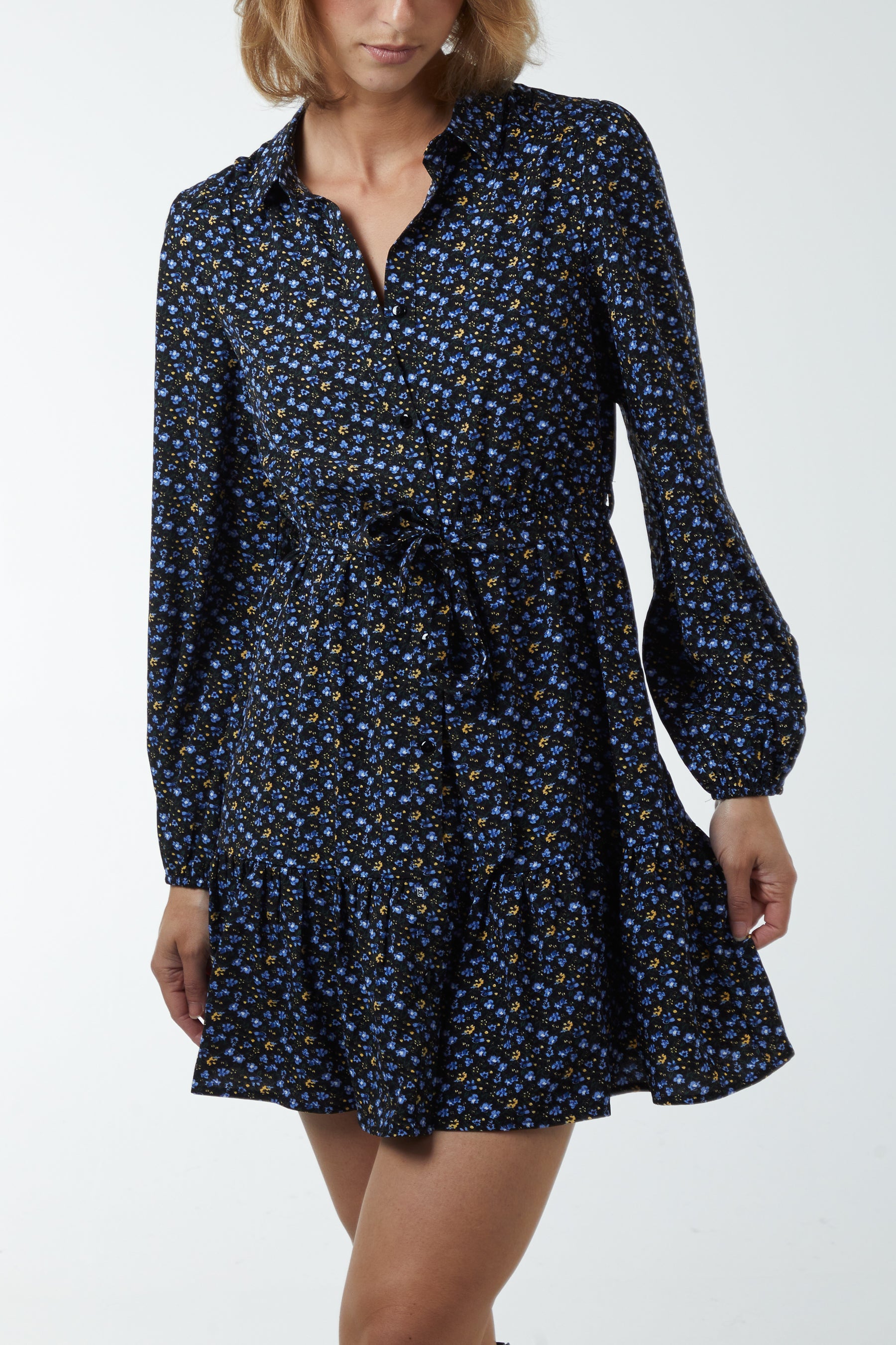 Ditsy Floral Mini Shirt Dress