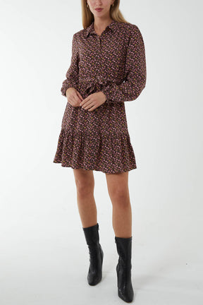 Ditsy Floral Mini Shirt Dress