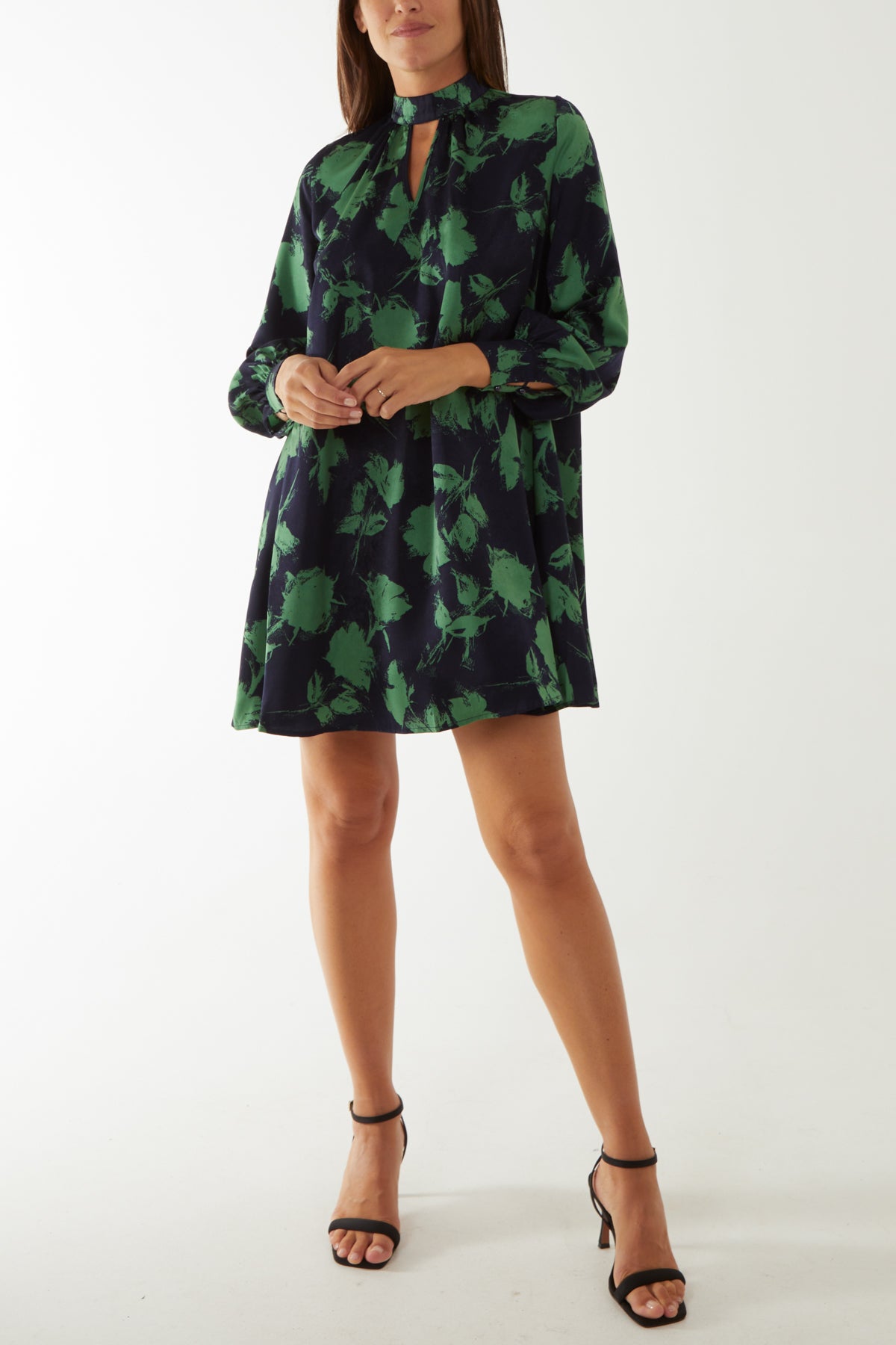 Floral High Cut Out Neck Mini Shift Dress