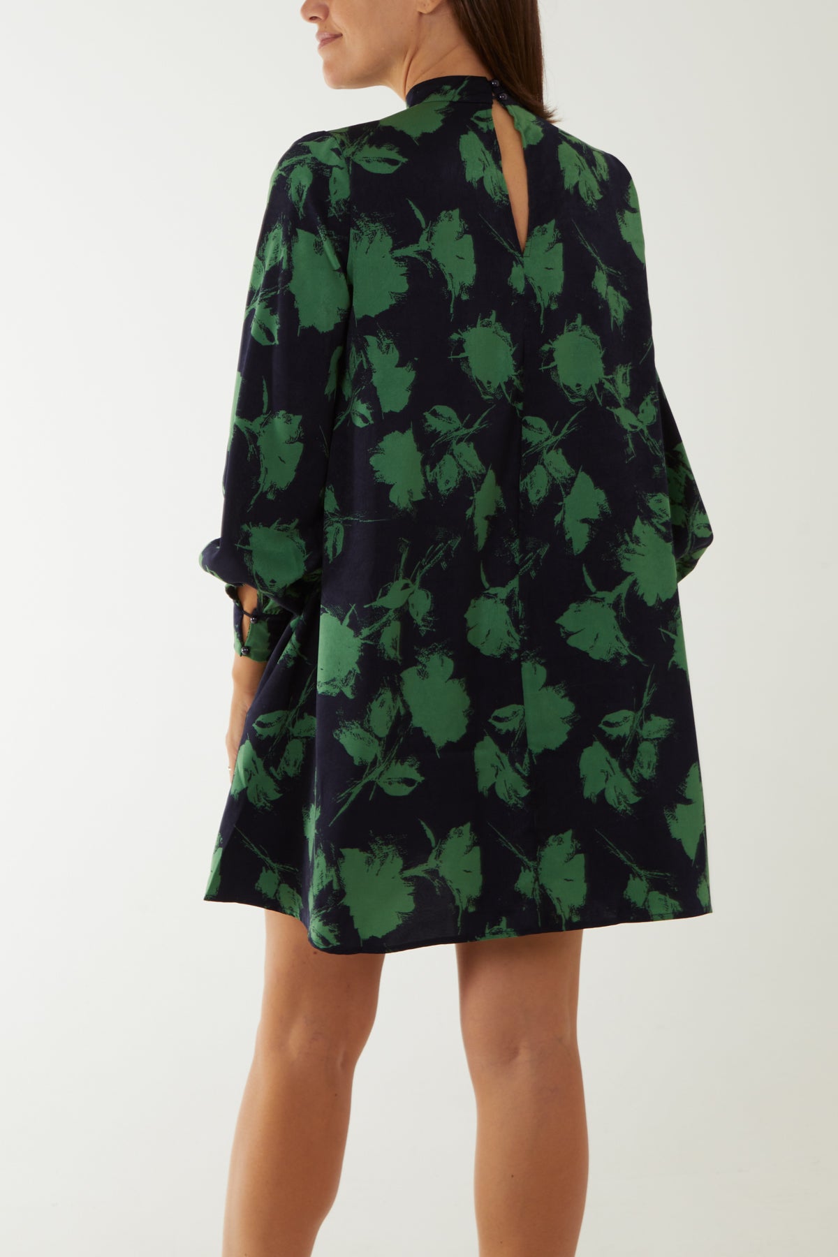 Floral High Cut Out Neck Mini Shift Dress