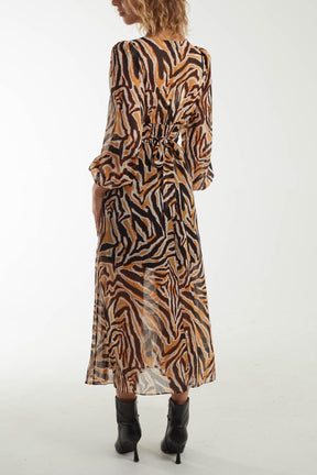 Abstract Animal Print V-Neck Maxi Dress