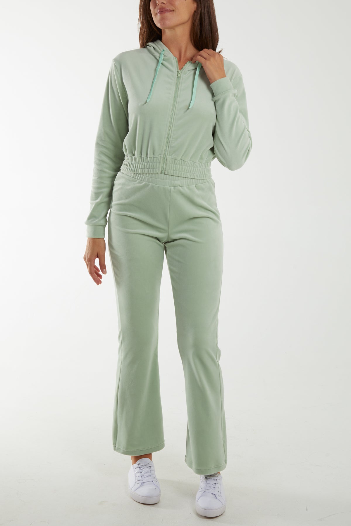 Velour Cropped Hoodie Tracksuit