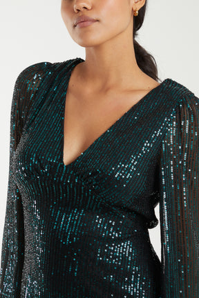 Angel Sleeve V-Neck Sparkle Mini Dress
