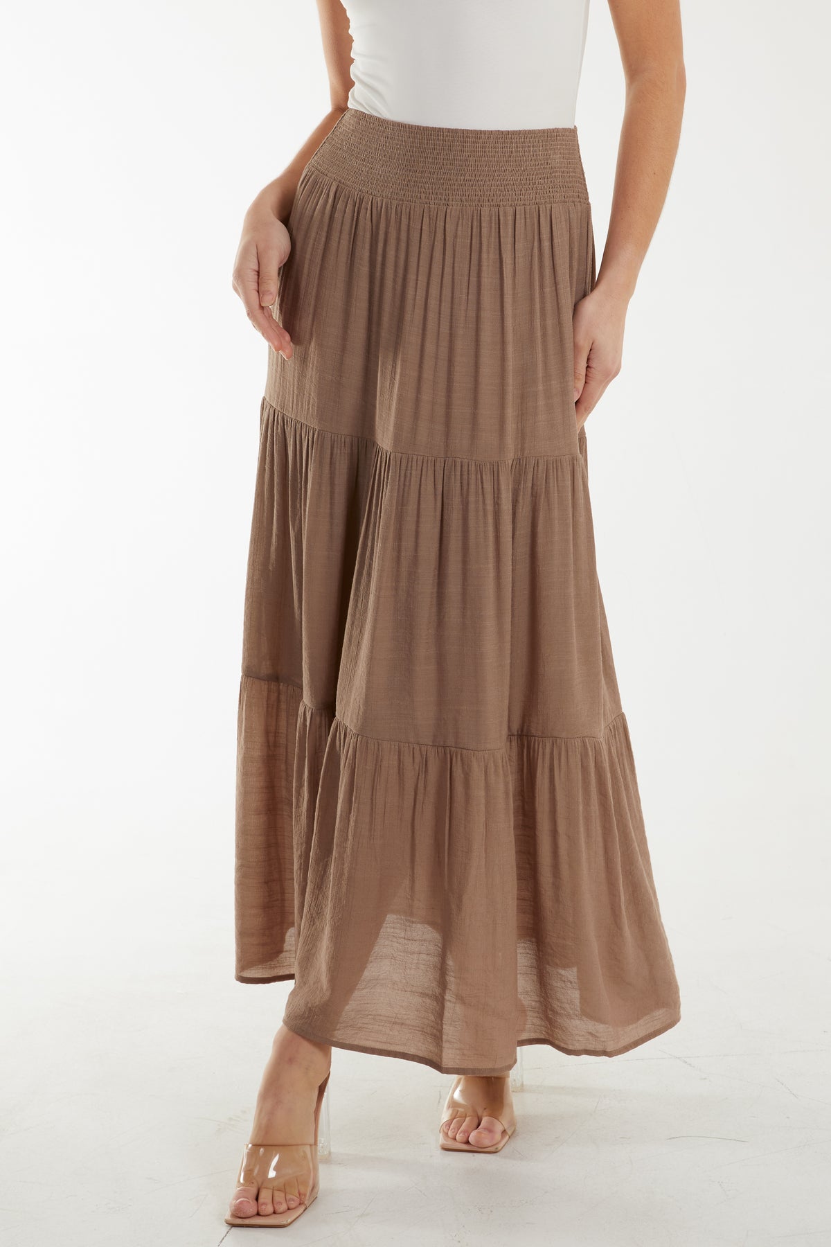 Shirring Waist Tiered Maxi Skirt