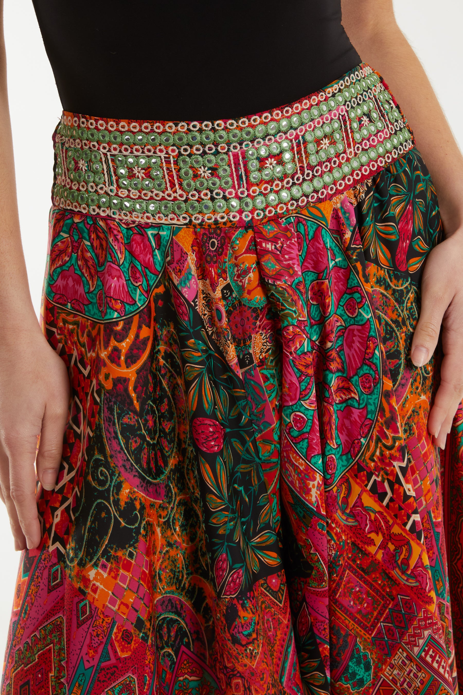 Embellished Wide Leg Art Silk Trouser
