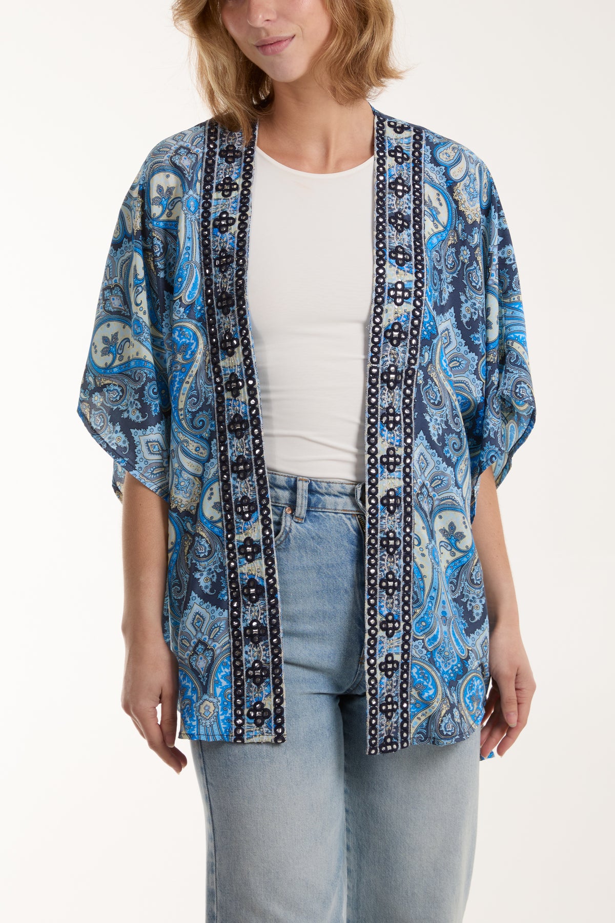 Cocoon Embellished Trim Art Silk Kimono