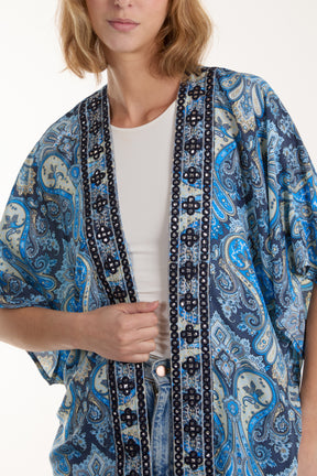 Cocoon Embellished Trim Art Silk Kimono