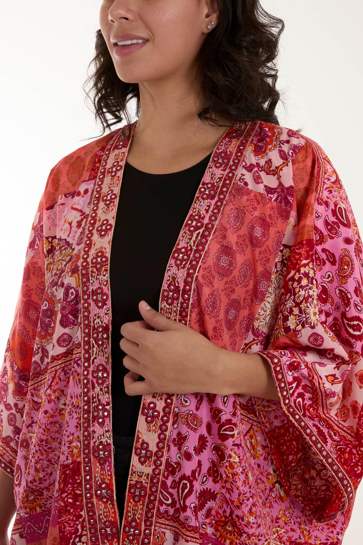 Multi Print Embellished Art Silk Kimono