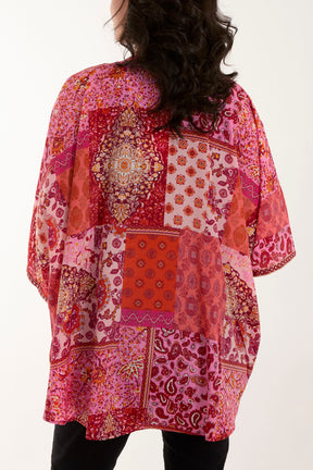 Multi Print Embellished Art Silk Kimono