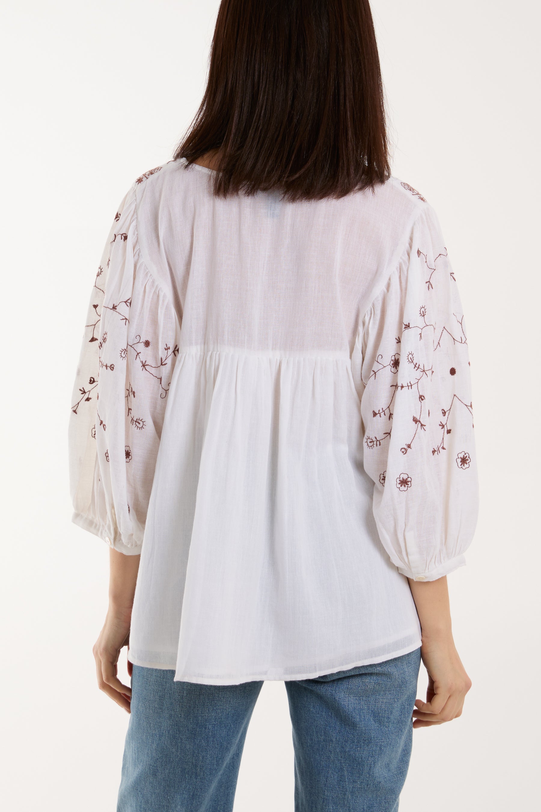 Embroidered Button Smock Blouse