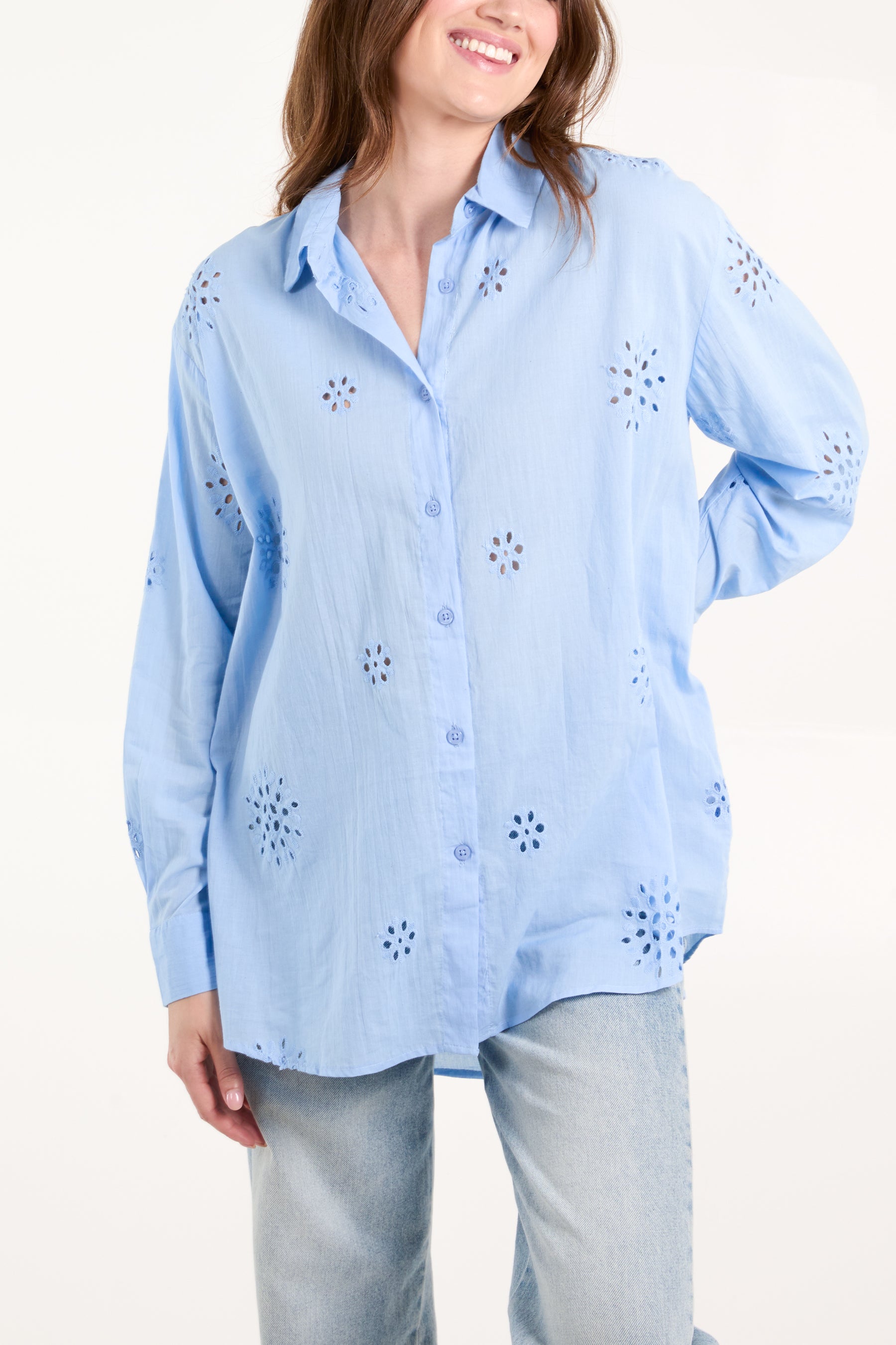 Voile Embroidered Button Down Shirt