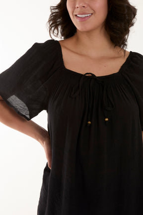 Square Neck Shirred Front Swing Top