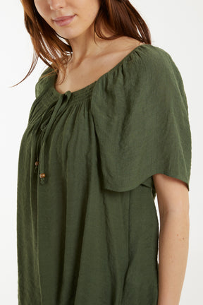 Square Neck Shirred Front Swing Top