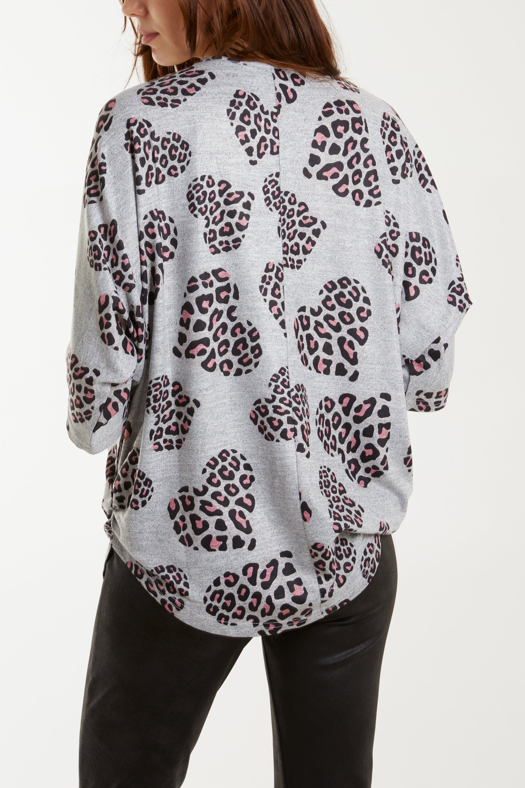 Leopard Heart Print Zip Top