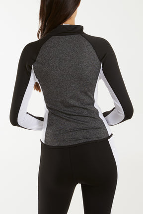 High Zip Neck Contrast Activewear Top