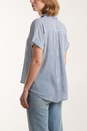 Linen Pinstripe Short Sleeve Shirt