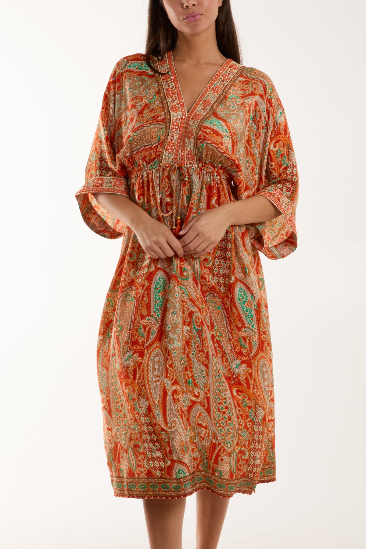 Embellished Kimono Midi Dress
