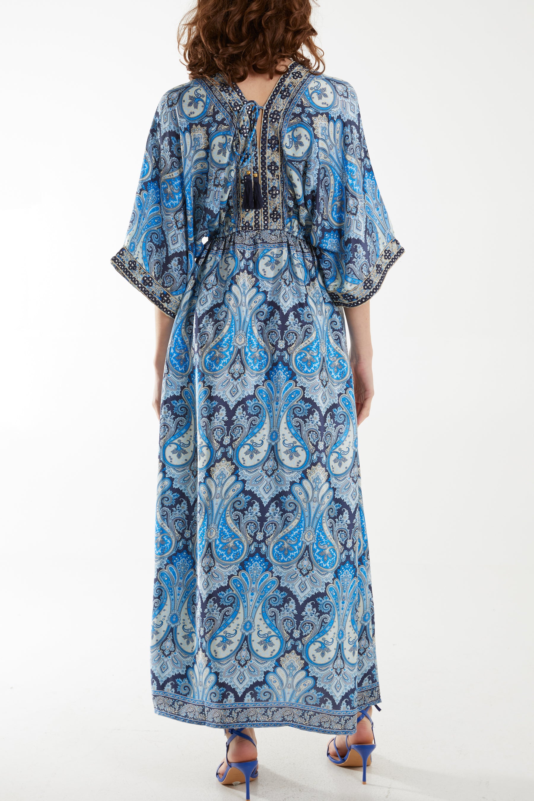 Embellished Art Silk Paisley Print Maxi Dress