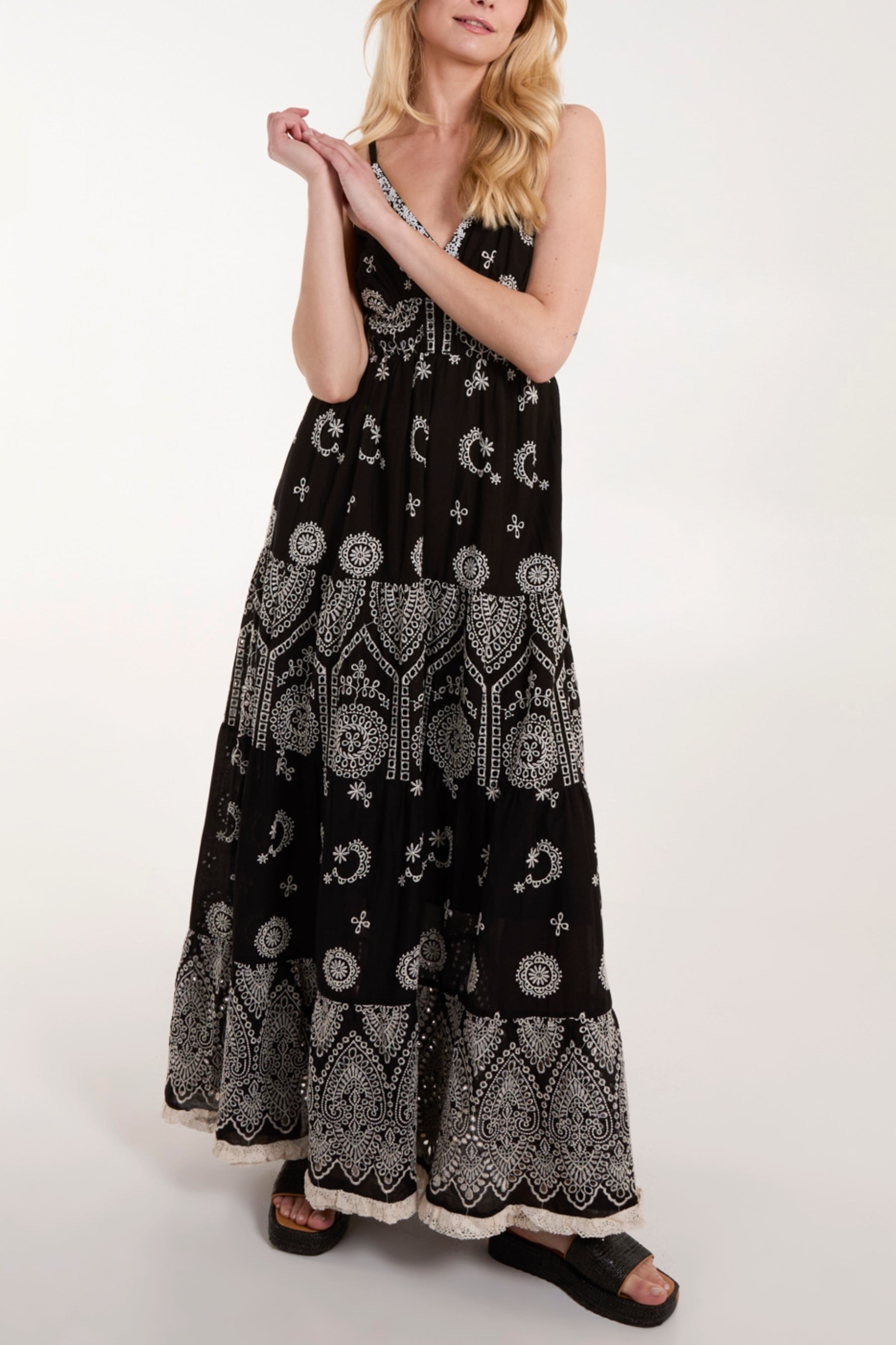 Embroidered Cami Tiered Maxi Dress