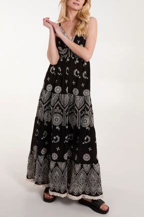 Embroidered Cami Tiered Maxi Dress