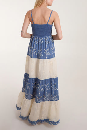 Embroidered & Embellished Tiered Maxi Dress