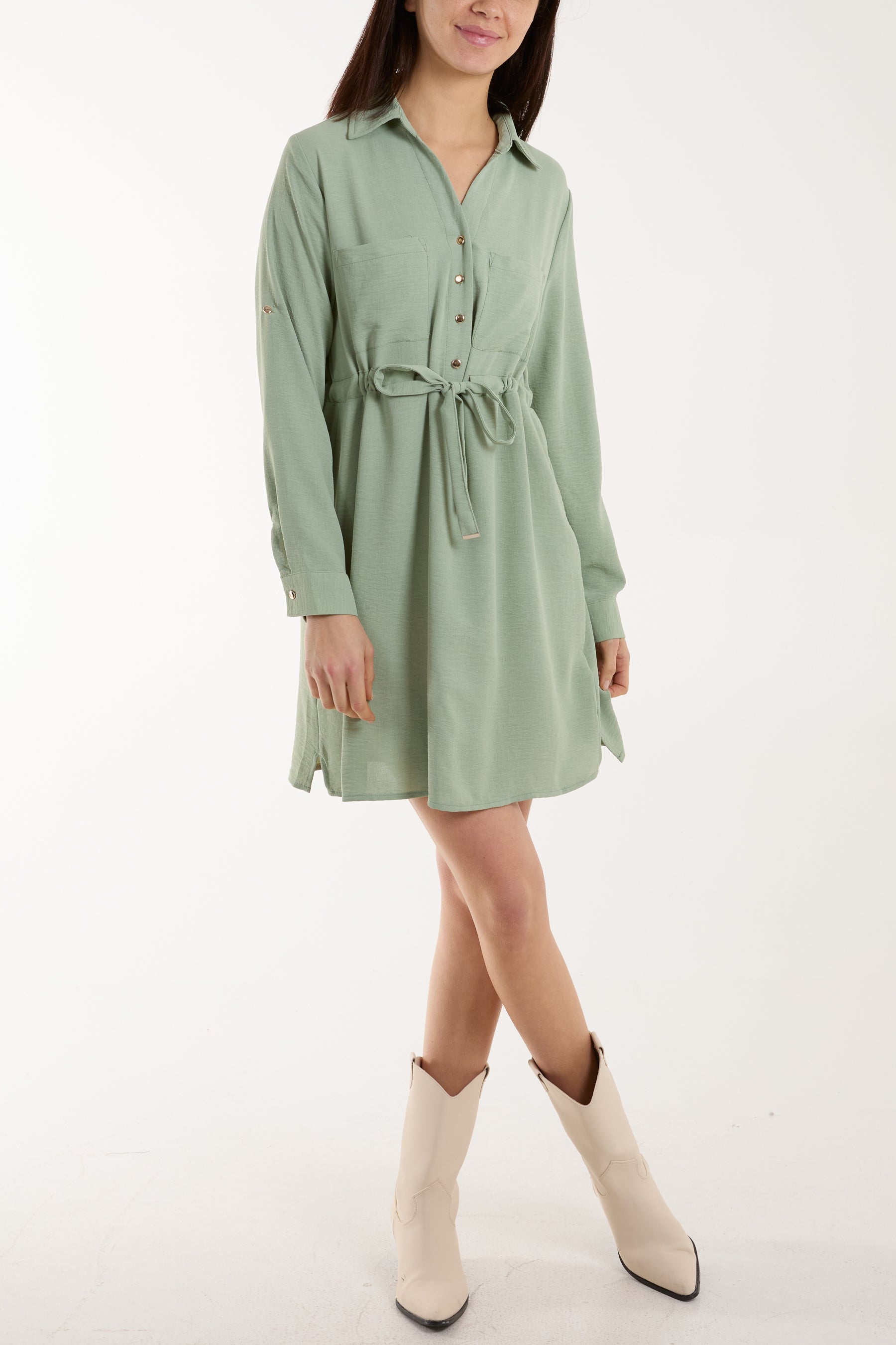 Button Top Mini Shirt Dress