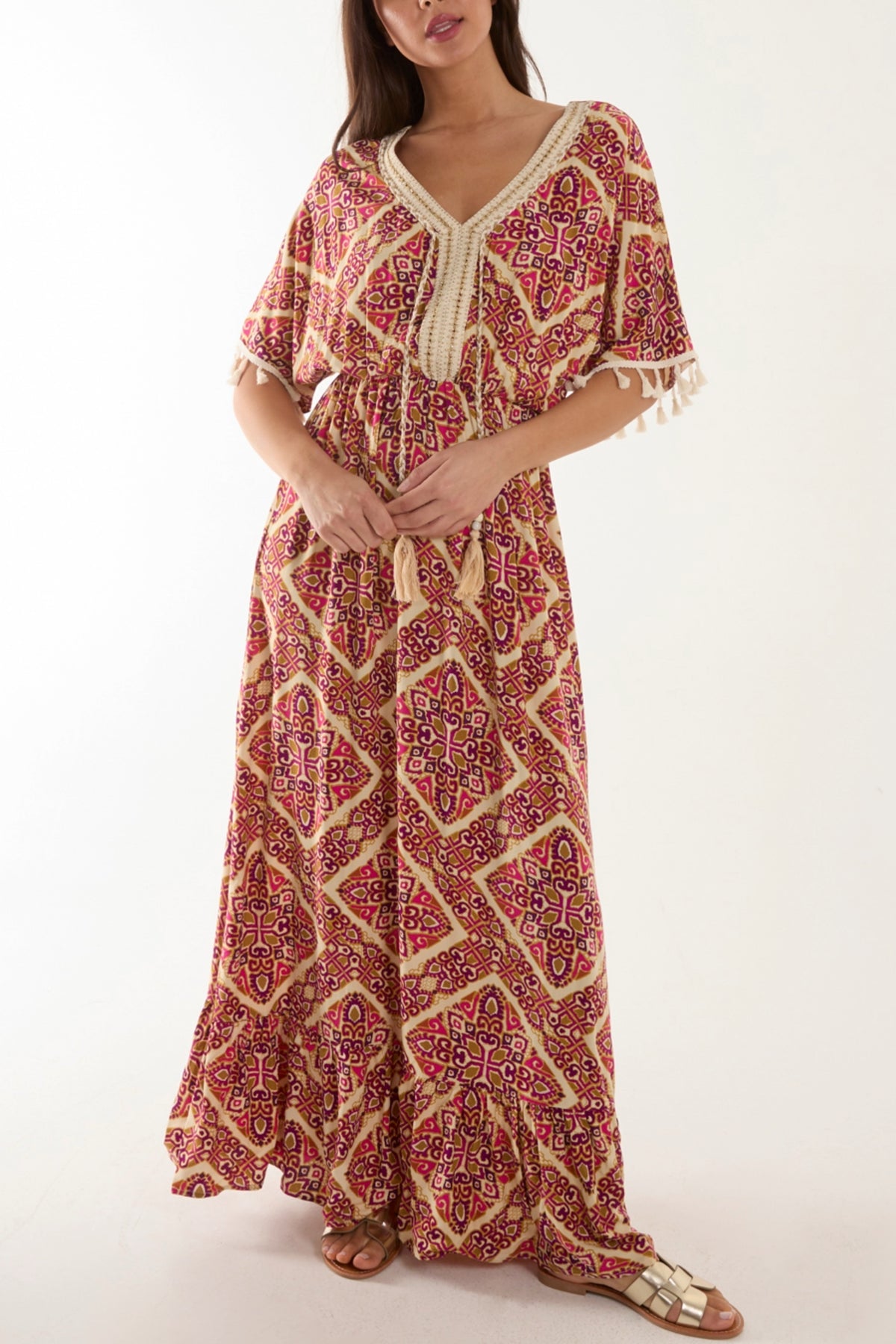 Baroque Embellished Trim Maxi Dress