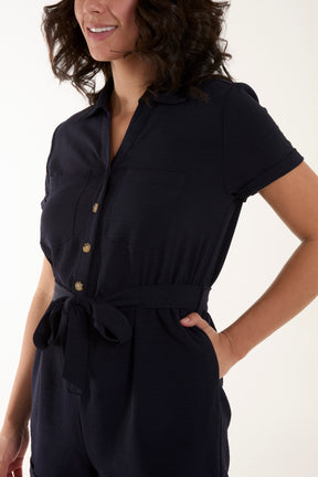 Short Sleeve Tie Waist Utility Playsuit