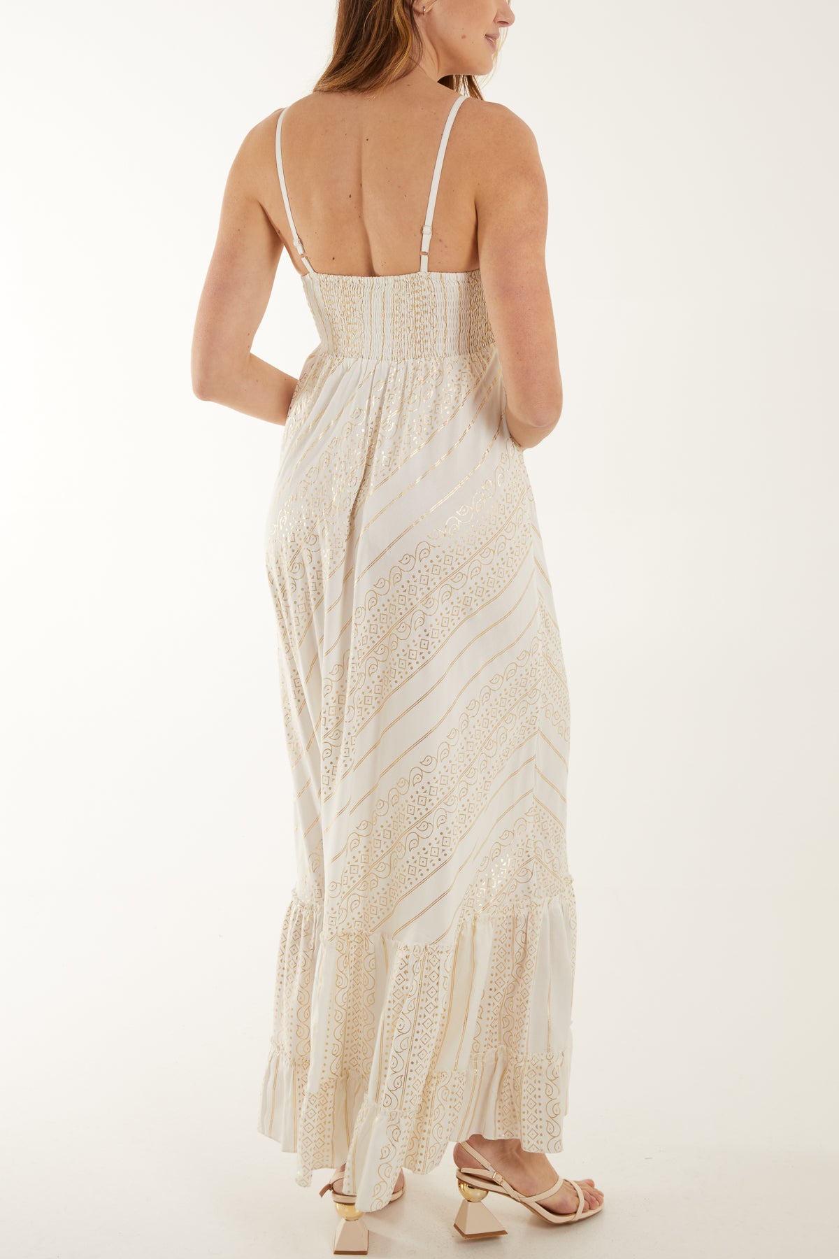 Gold Lurex Cinched Front Maxi Dress
