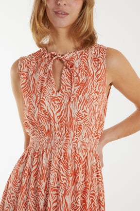 Tiger Print Tie Sleeveless Dress