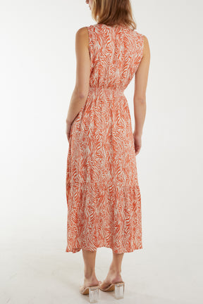 Tiger Print Tie Sleeveless Dress