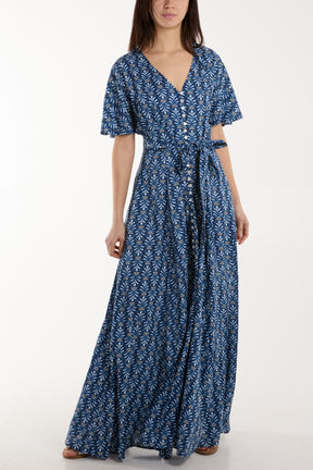 Fleur Di Lis Button Through Maxi Dress