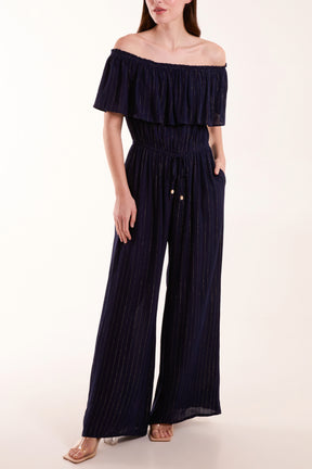 Metallic Striped Bardot Jumpsuit