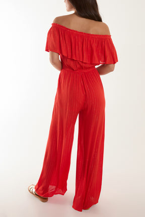 Metallic Striped Bardot Jumpsuit