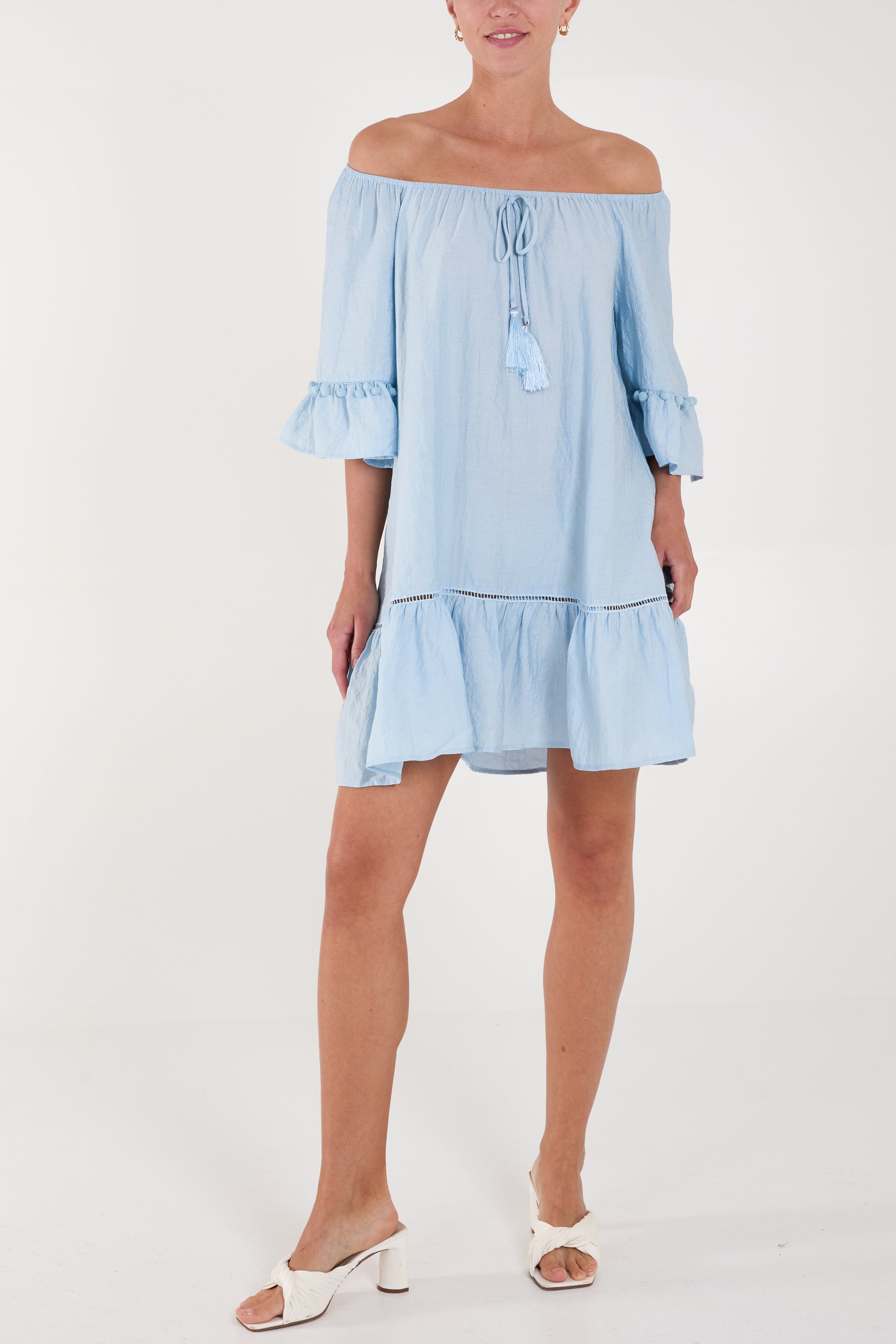 Bardot Tassel Detail Tunic Dress