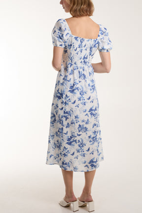 Sweetheart Neckline & Puff Sleeve Floral Dress