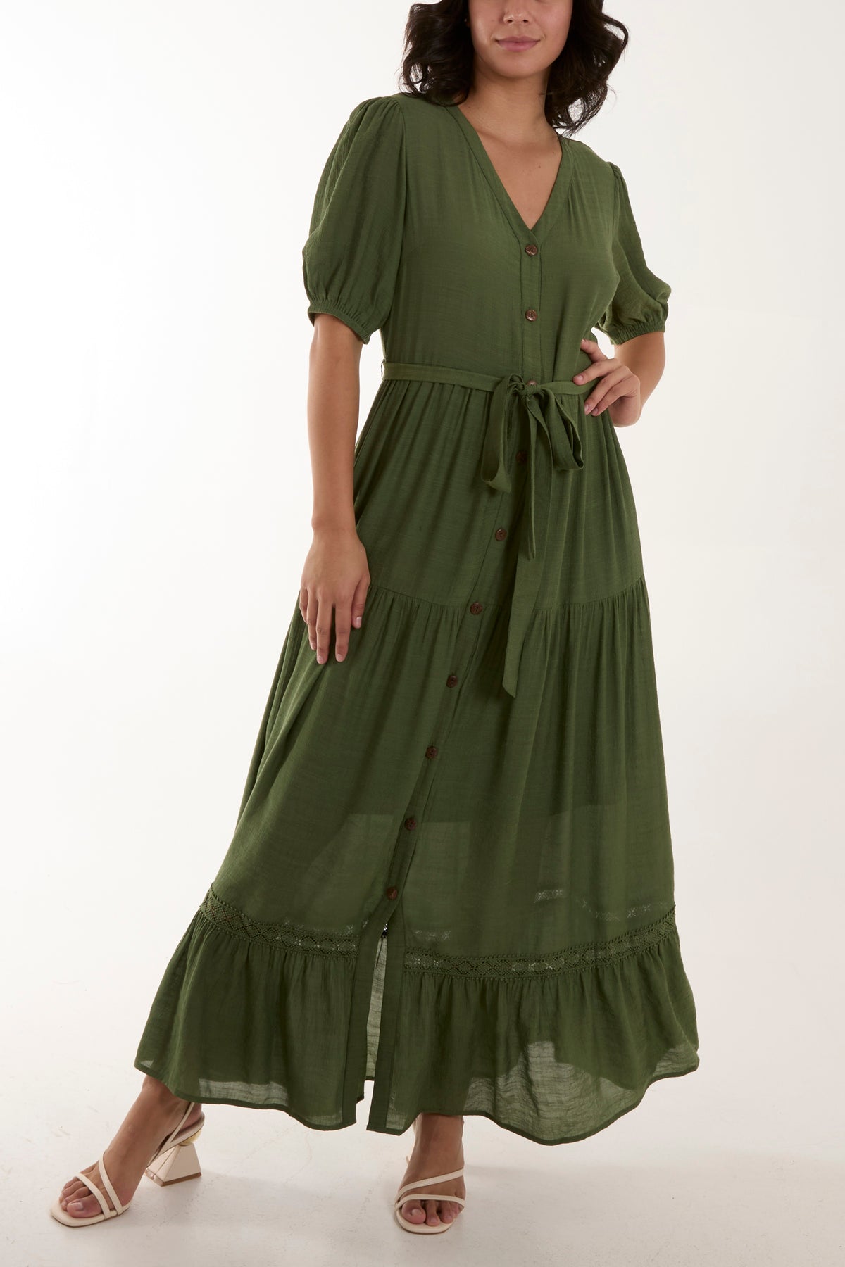 Button Through Belted Maxi Dress