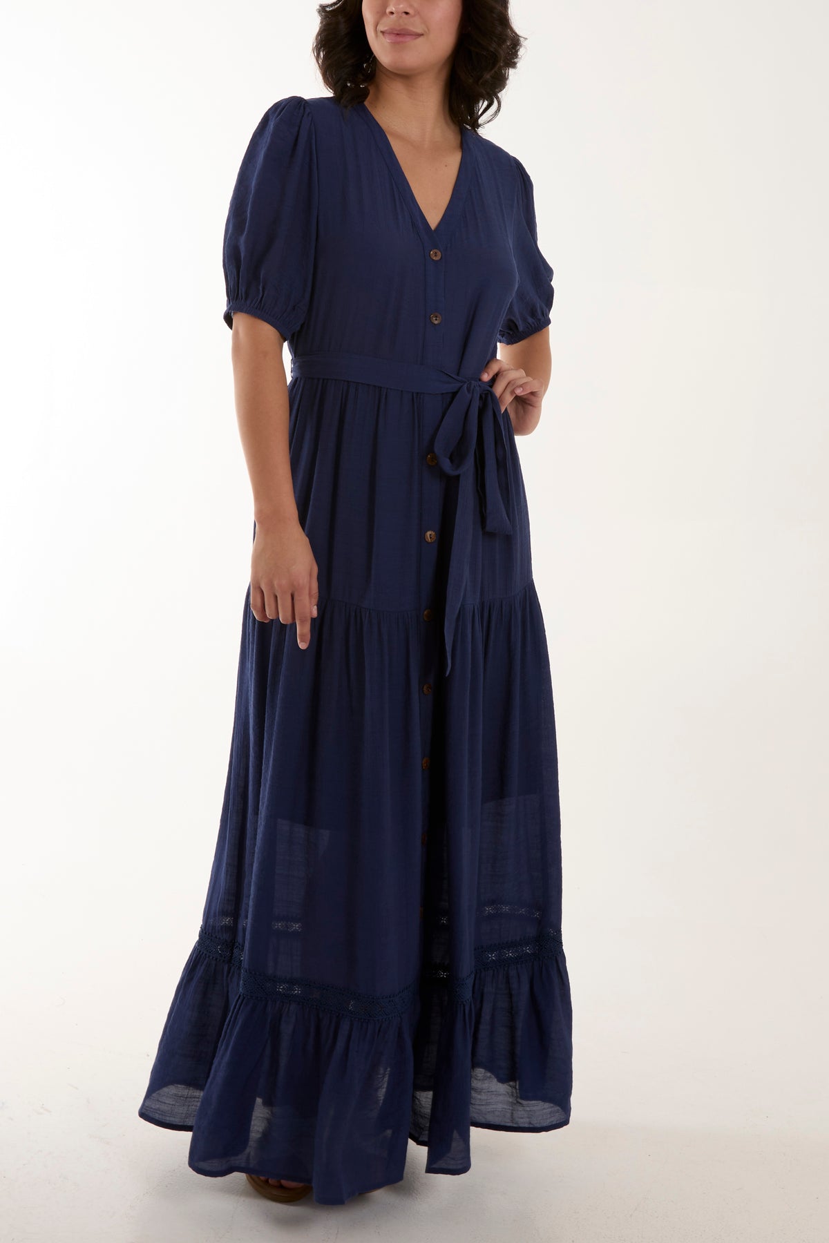 Button Through Tie Maxi Dress