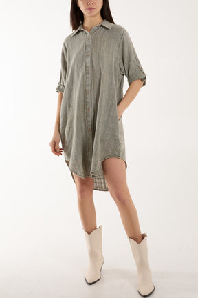 Stone Wash Button Down Shirt Dress