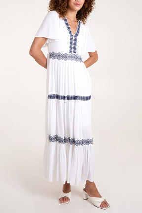 Embroidered Tiered Maxi Dress