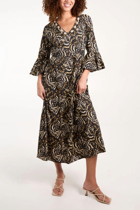 Shell V-Neck Printed Midi Dress