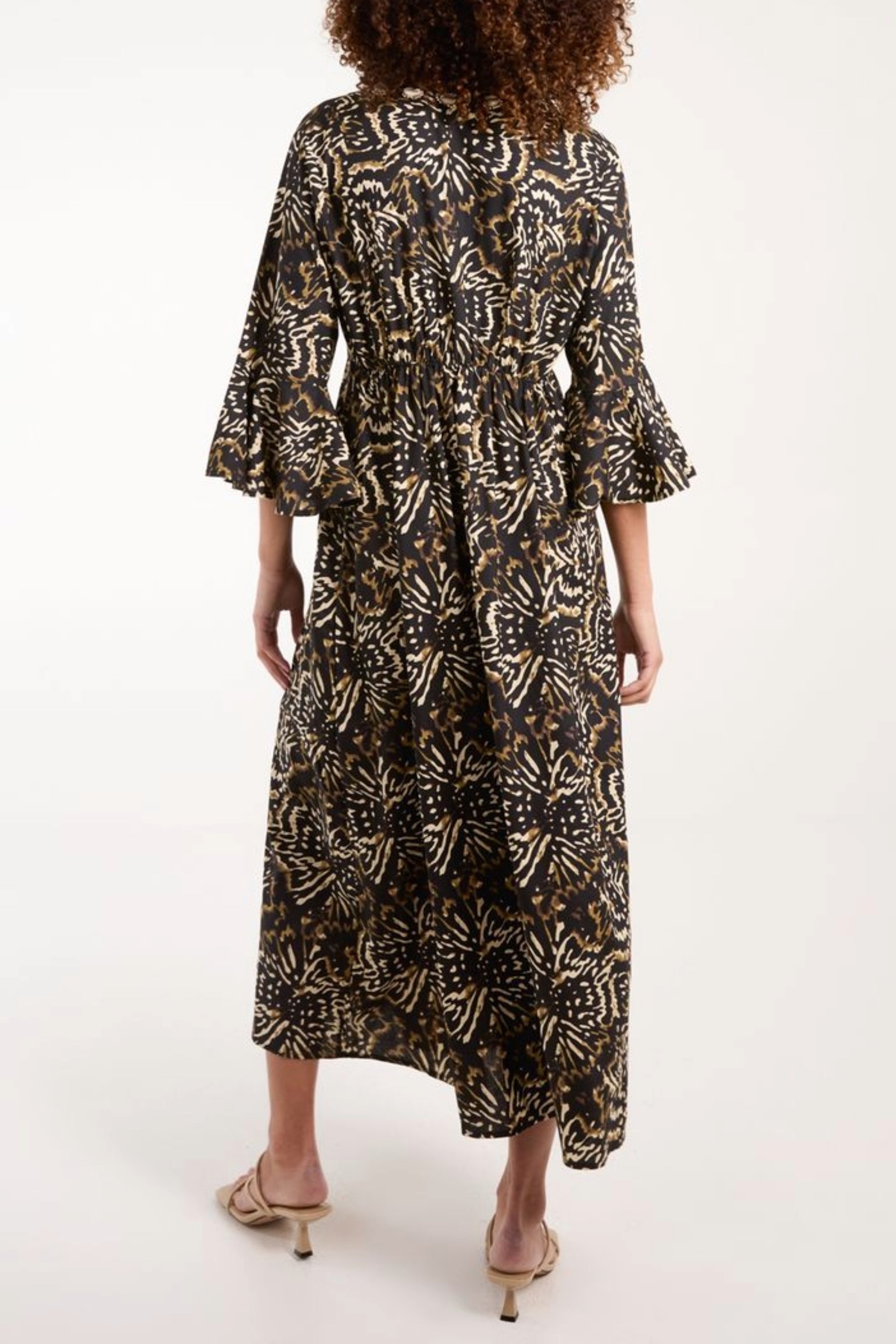 Shell V-Neck Printed Midi Dress