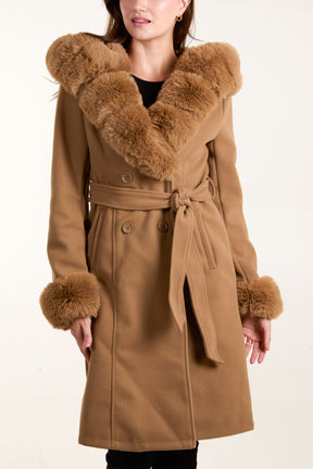 Fur Trim Double Breasted Coat