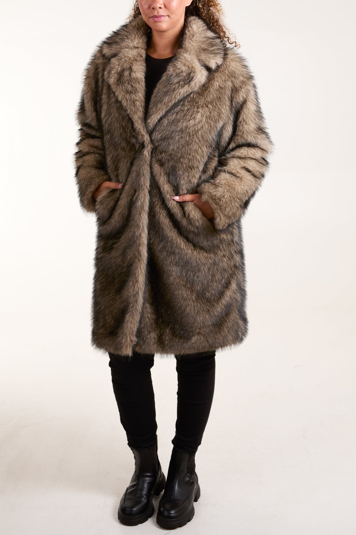 Dark Faux Fur Long Coat