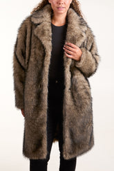 Dark Faux Fur Long Coat