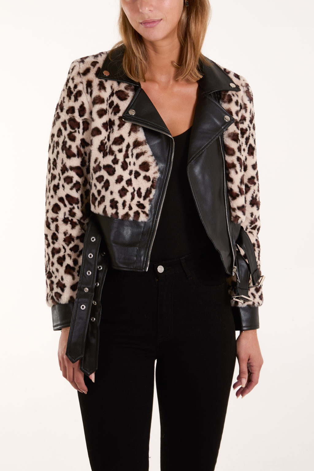 00s archive xfrm 黒豹　leopard jacket y2k MakeMeChic Women's Y2K Leopard Print Faux Fur Biker Leather