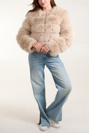 Horizontal Faux Fur Cropped Coat