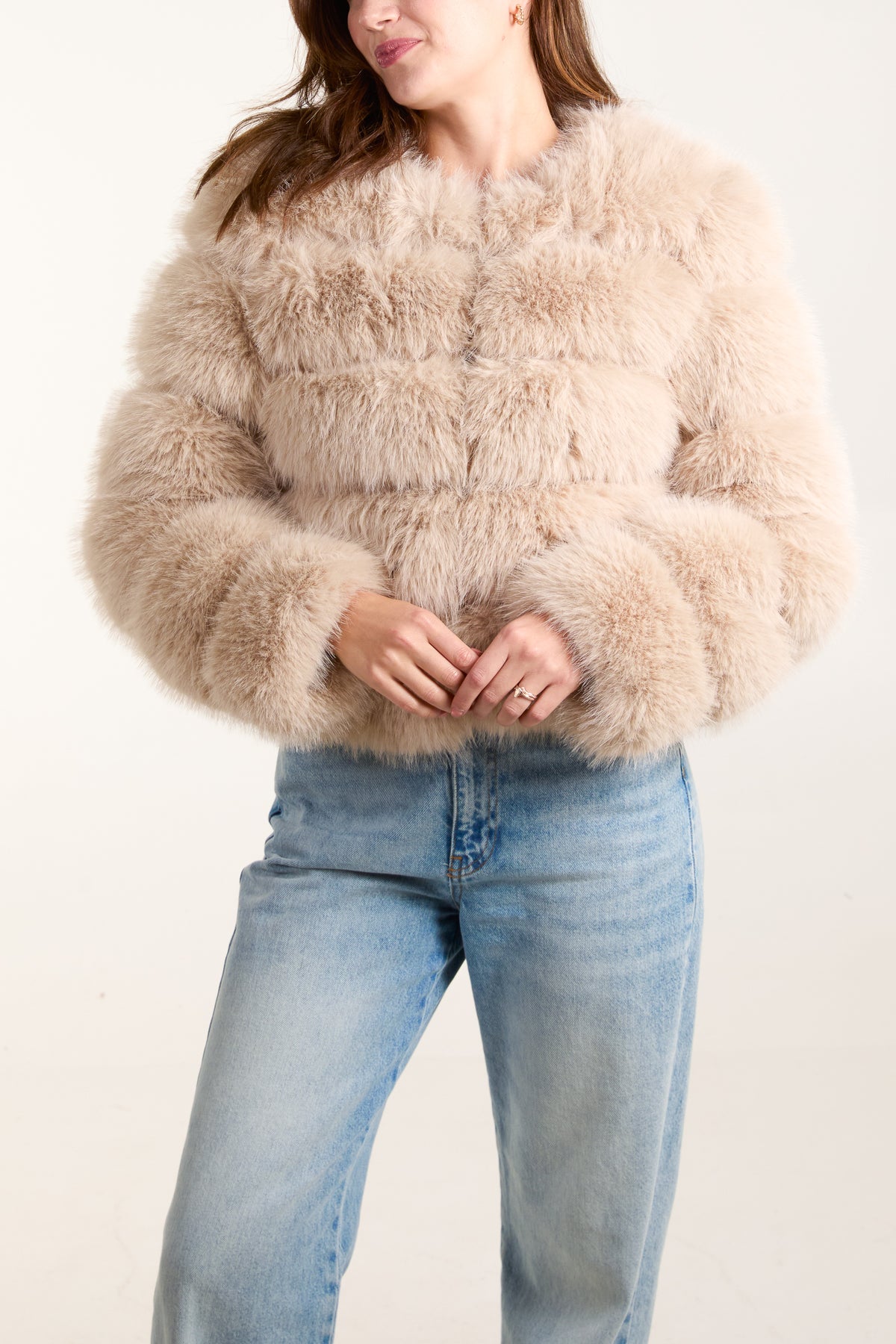 Horizontal Faux Fur Cropped Coat